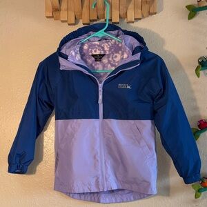 NWOT EDDIE BAUER GIRLS purple with navy blue fleece lined winter jacket, hoode